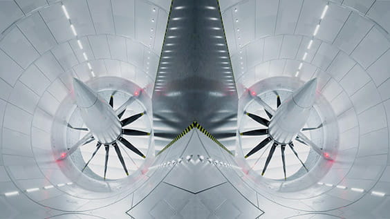 a mirrored image of a aeronautical engine